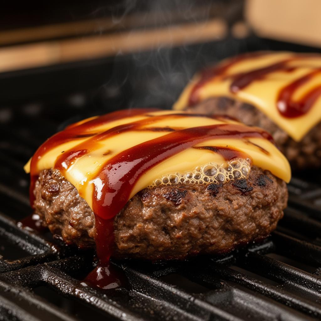 Cheeseburger melting on a Traeger pellet grill